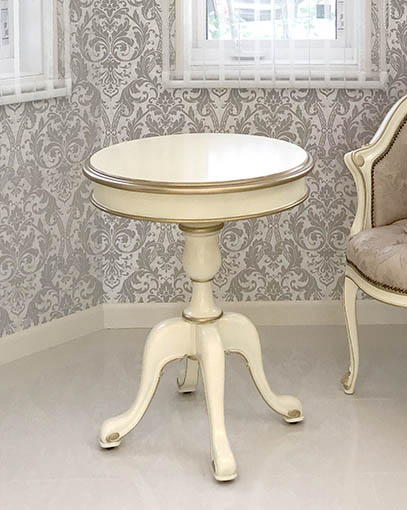 ラウンド ティーテーブル 60cm シンプルデザイン アンティークホワイト&ゴールド色