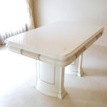 アフロディーテ ダイニングテーブル W130×D80cm ホワイトグロス色 クリームベージュ大理石の装飾のサムネイル