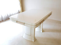 アフロディーテ ダイニングテーブル W130×D80cm ホワイトグロス色 クリームベージュ大理石の装飾
