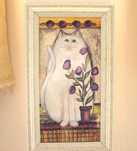 絵画 額装 白い猫