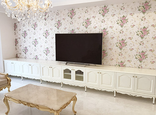 造り付け家具 TVボード W605×H70cm ３分割 ビバリーヒルズの彫刻 ホワイト色