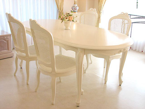 ラ・シェル ダイニングテーブル 160 リボンの彫刻 ホワイト色