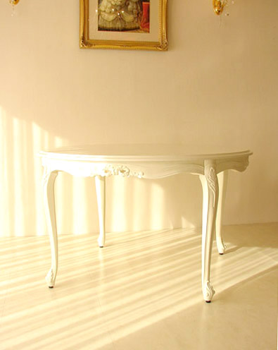ラウンドテーブル120 リボンの彫刻 ホワイト