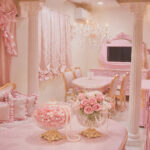 ロココ調インテリア ピンク家具 リビング ダイニング シャンデリア 輸入住宅