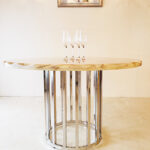 ラウンドテーブル シルバークローム×ピンクオニキス天板｜円卓