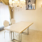 螺鈿　天板 ダイニングテーブル W160 シルバークローム 螺鈿細工ホワイトパール天