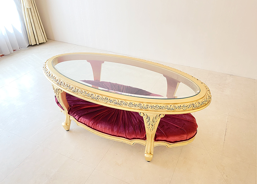 センターテーブル オーバル ロココスタイル ガラストップ 金箔塗装
