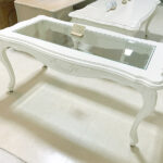 アウトレット センターテーブル W100 ガラストップ ホワイト色 リボン＆ローズの彫刻のサムネイル