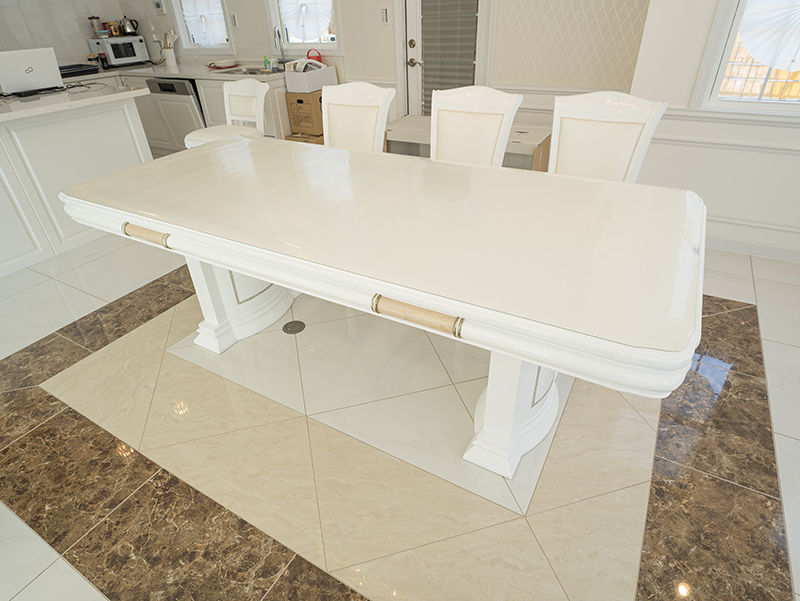 アフロディーテ ダイニングテーブル W220cm 天板 鏡面仕上げ クリームベージュ 大理石の装飾