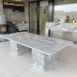 白御影石 ダイニングテーブル 2本脚 W260cm｜ダイニングテーブル