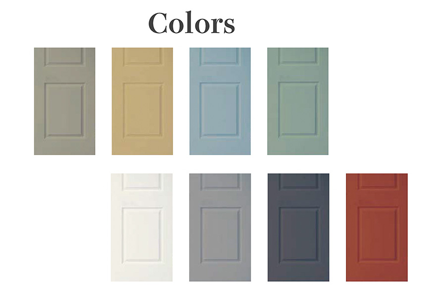 ロココ調建具のカラーバリエーション。ホワイト、グレージュ、ブルー、ネイビー、レッドなどの室内ドア例 